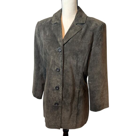 Vintage Express Dark Brown Longline Suede Jacket Medium 90s Y2K‎ Minimal Classic - Picture 1 of 10